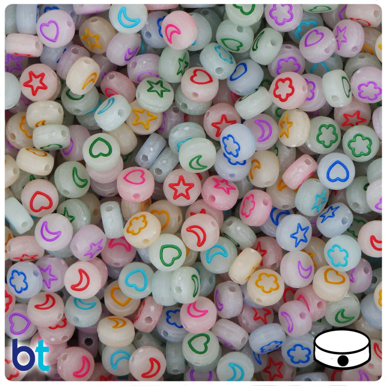 BeadTin Luminous 7mm Coin Plastic Alpha Beads - Colored Celestial (250pcs)